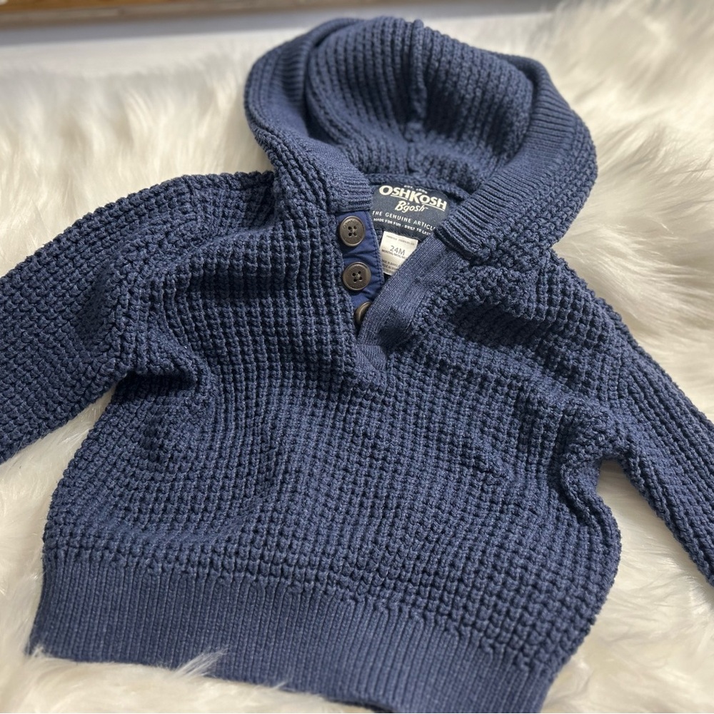 Oshkosh B’gosh Navy Knit Hooded Sweater, 24M
